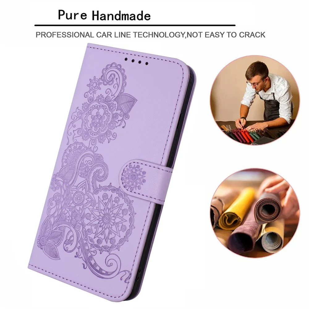 For iPhone 17 Pro Max Phone Cases Mandala Flower Leather Wallet Mobile Cover with Strap - Purple - Image 5