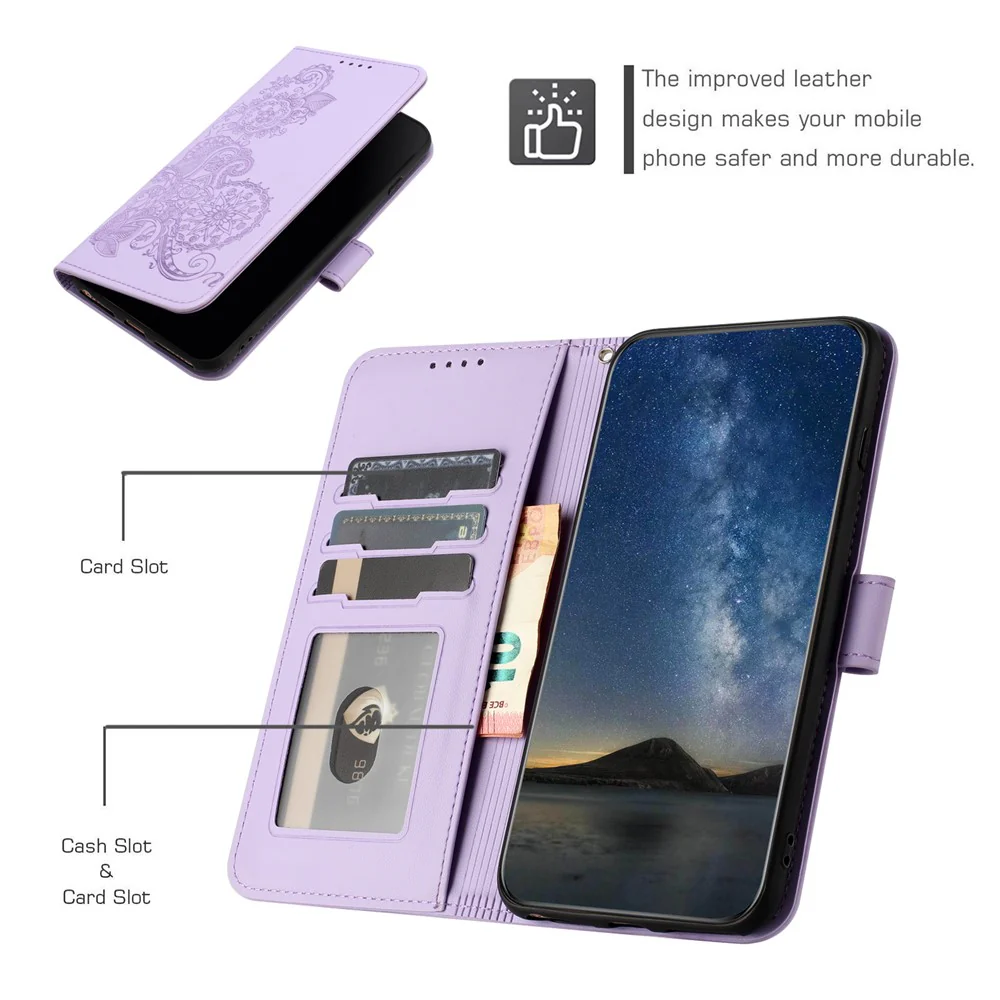 For iPhone 17 Pro Max Phone Cases Mandala Flower Leather Wallet Mobile Cover with Strap - Purple - Image 7