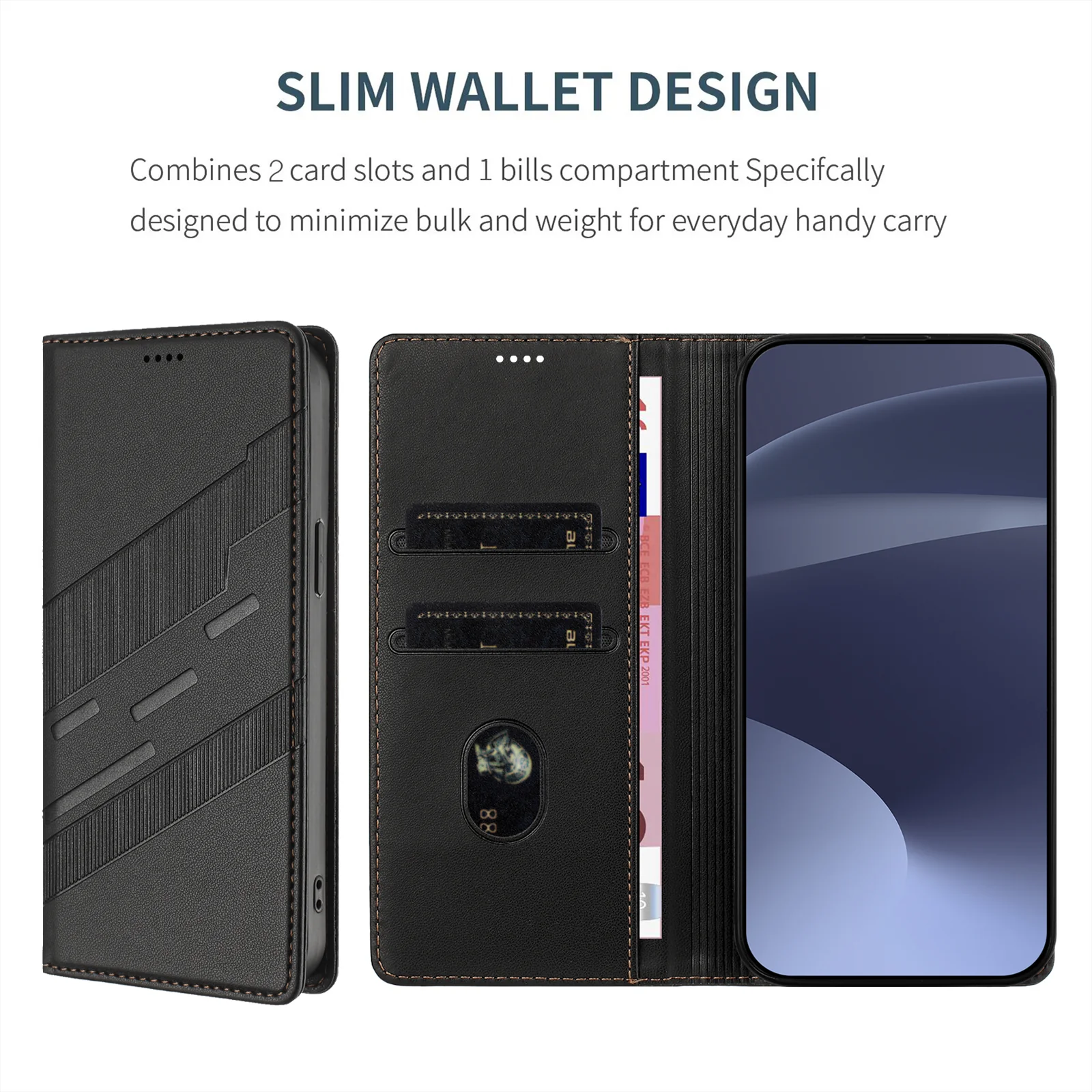 For iPhone 17 Pro Max Phone Cases Punk Style Imprinted Wallet Stand Leather Cover - Black - Image 8