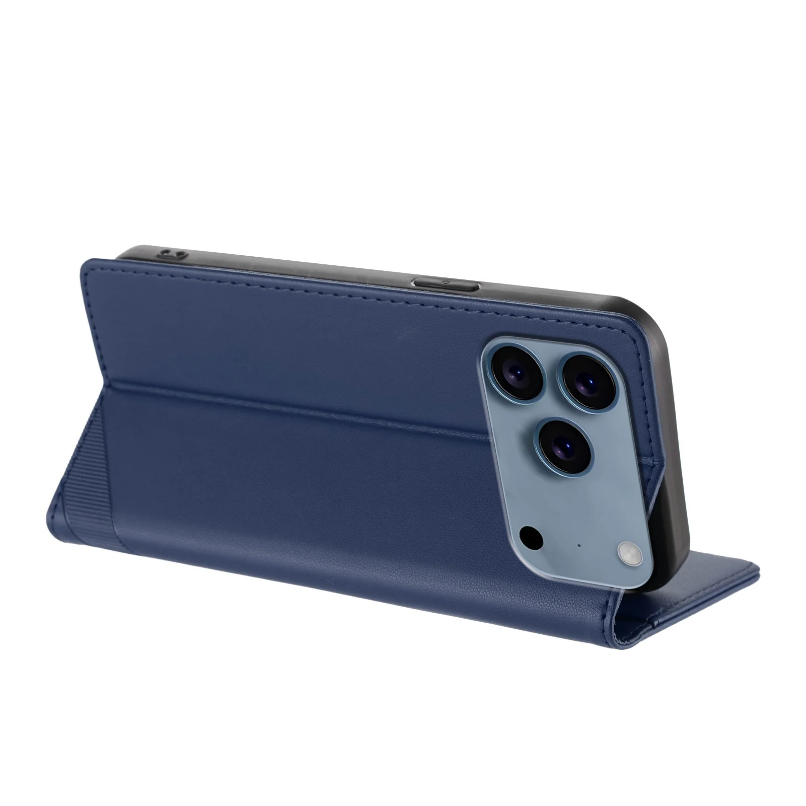 For iPhone 17 Pro Max Phone Cases Punk Style Imprinted Wallet Stand Leather Cover - Dark Blue - Image 3