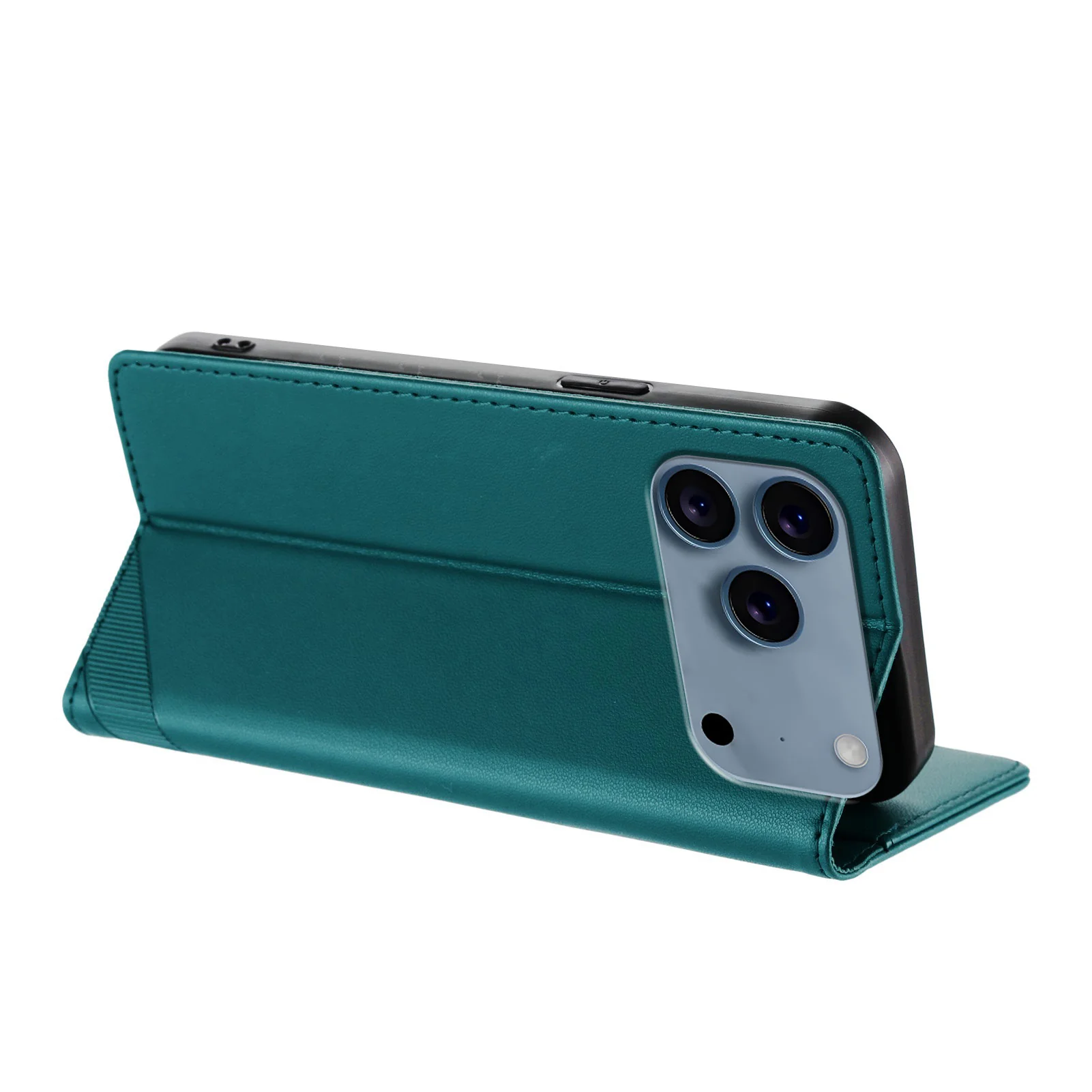 For iPhone 17 Pro Max Phone Cases Punk Style Imprinted Wallet Stand Leather Cover - Dark Green - Image 3