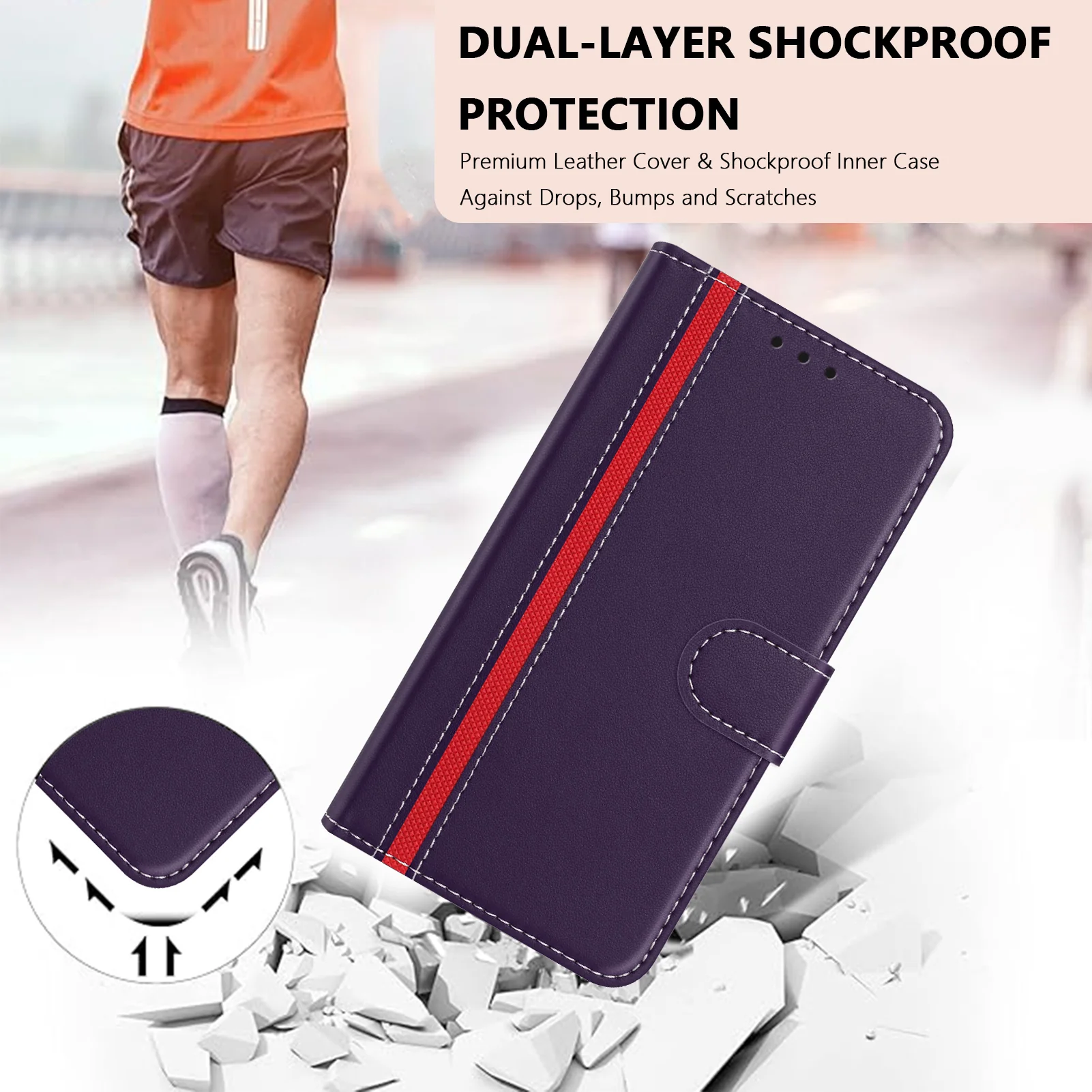 For iPhone 17 Pro Max Phone Cases Wallet Stand Color Splicing Leather Cover with Magnetic Clasp - Purple - Image 3