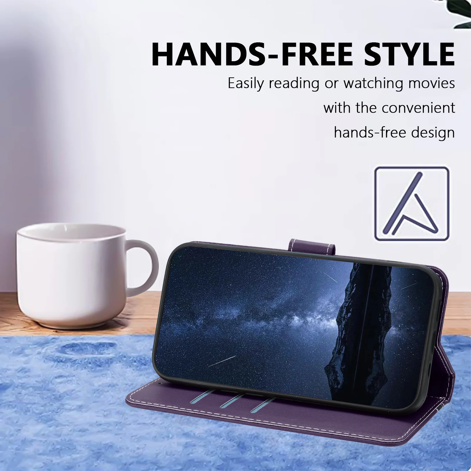 For iPhone 17 Pro Max Phone Cases Wallet Stand Color Splicing Leather Cover with Magnetic Clasp - Purple - Image 4