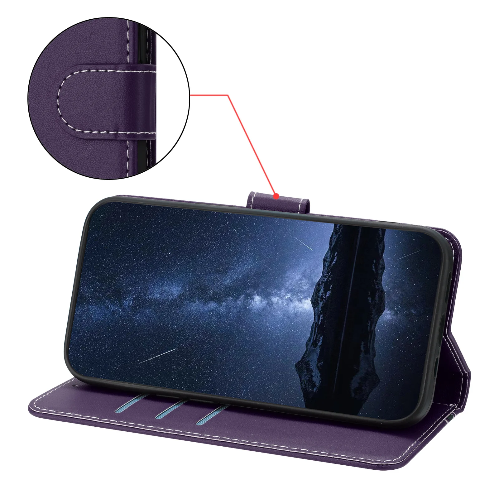 For iPhone 17 Pro Max Phone Cases Wallet Stand Color Splicing Leather Cover with Magnetic Clasp - Purple - Image 5