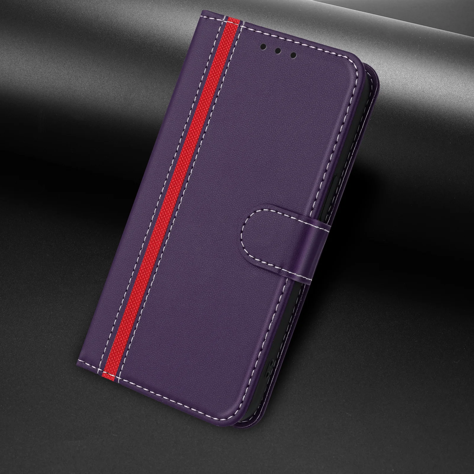 For iPhone 17 Pro Max Phone Cases Wallet Stand Color Splicing Leather Cover with Magnetic Clasp - Purple - Image 7