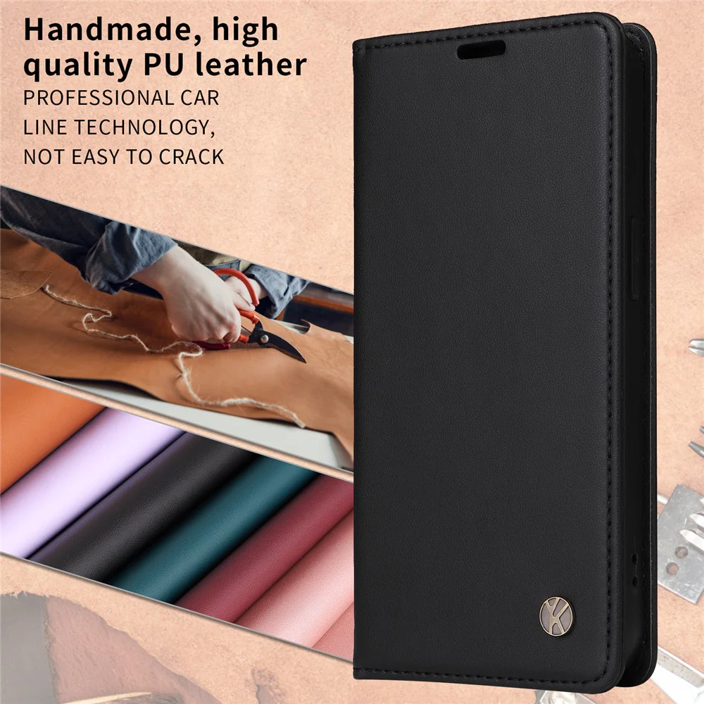 For iPhone 17 Pro Max Phone Cases YIKATU Magnetic Closure PU Leather Mobile Cover - Black - Image 3