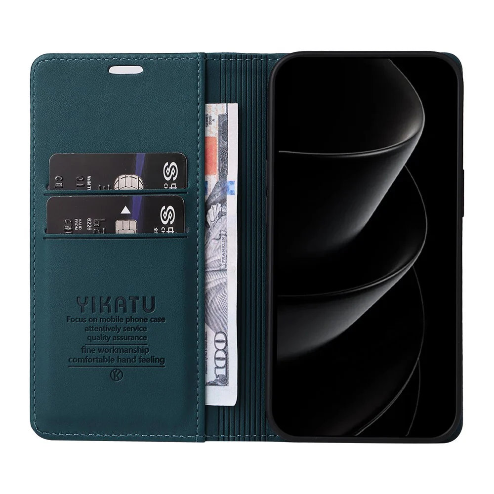 For iPhone 17 Pro Max Phone Cases YIKATU Magnetic Closure PU Leather Mobile Cover - Green - Image 2
