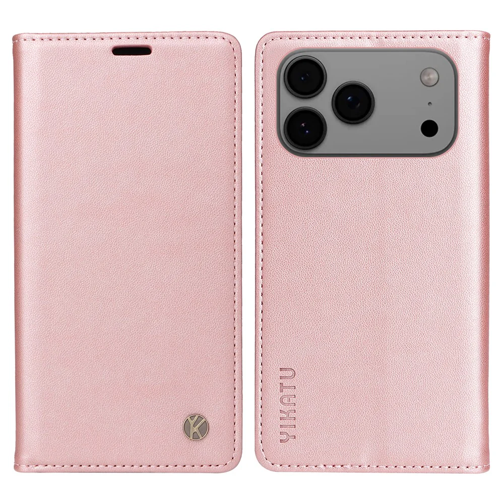 For iPhone 17 Pro Max Phone Cases YIKATU Magnetic Closure PU Leather Mobile Cover - Rose Gold