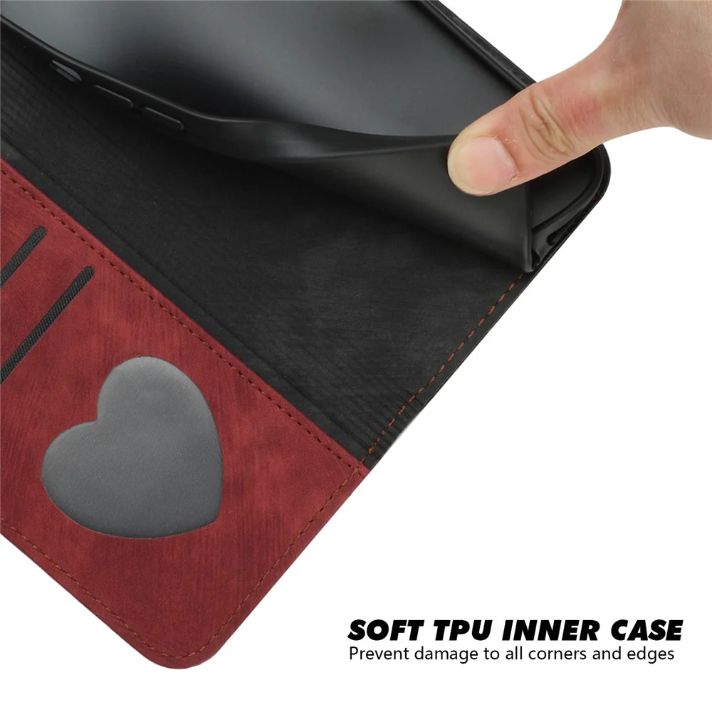 For iPhone 17 Pro Max PU Leather Case with Strap Phone Cover Stand Side Magnetic Button Design - Black+Red - Image 3