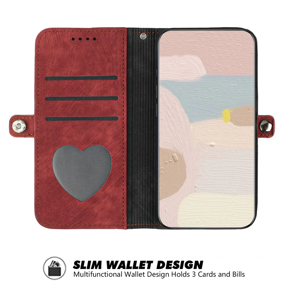 For iPhone 17 Pro Max PU Leather Case with Strap Phone Cover Stand Side Magnetic Button Design - Black+Red - Image 5
