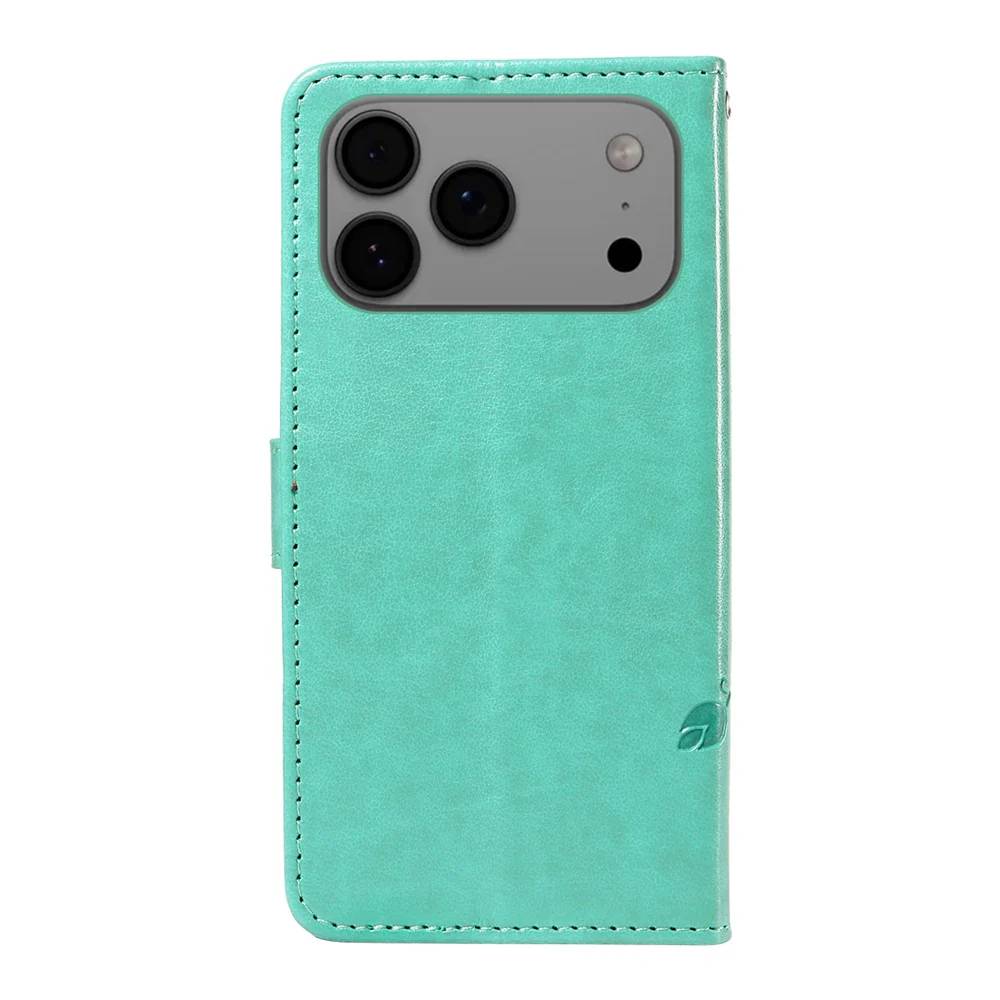 For iPhone 17 Pro Max PU Leather Cases Flower Pattern Wallet Stand Phone Cover with Strap - Green - Image 6