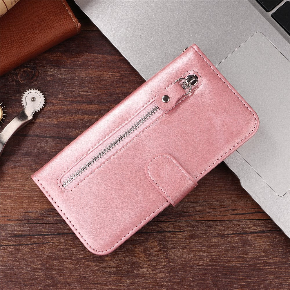 For iPhone 17 Pro Max PU Leather Cases with Zipper Pocket Wallet Phone Cover Stand - Pink - Image 3
