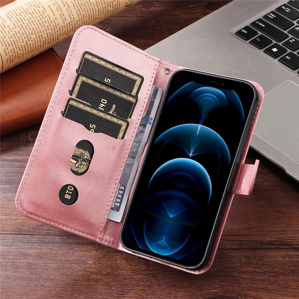 For iPhone 17 Pro Max PU Leather Cases with Zipper Pocket Wallet Phone Cover Stand - Pink - Image 5