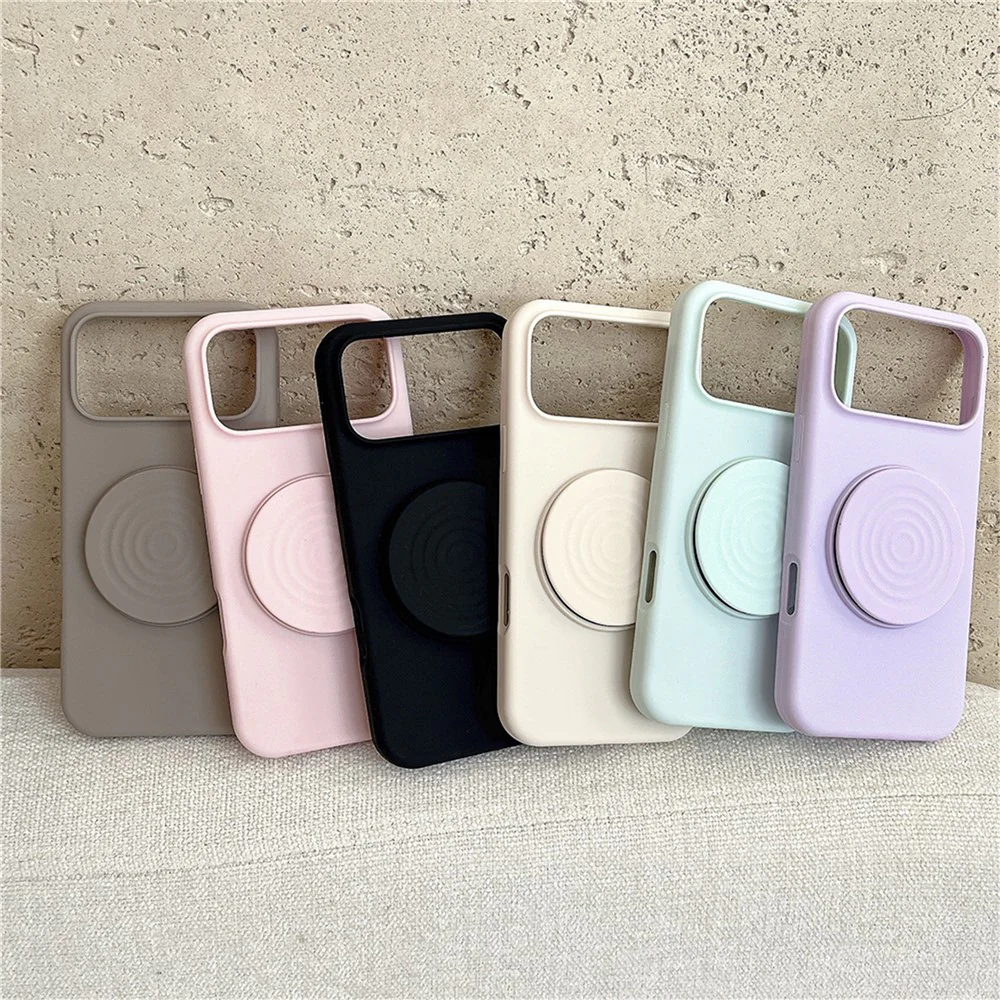 For iPhone 17 Pro Max Silicone Case Wave Pattern Folding Kickstand Phone Cover Built-In Soft Fabric Lining - Antique White - Image 6