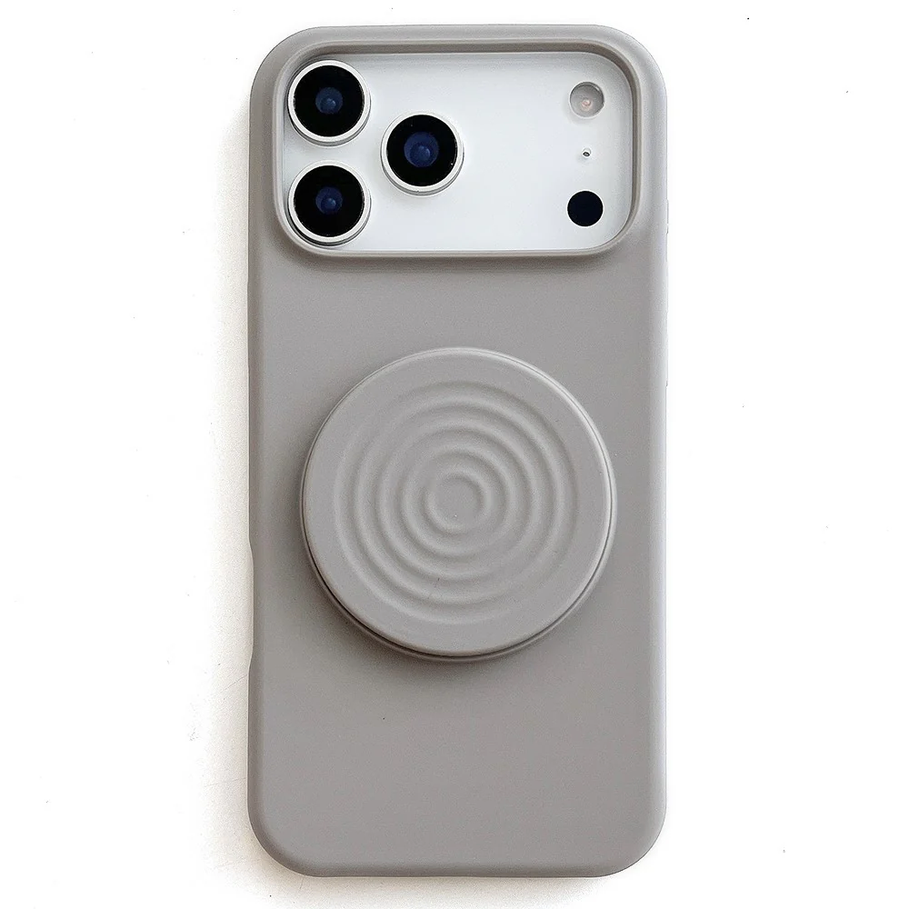 For iPhone 17 Pro Max Silicone Case Wave Pattern Folding Kickstand Phone Cover Built-In Soft Fabric Lining - Titanium Grey