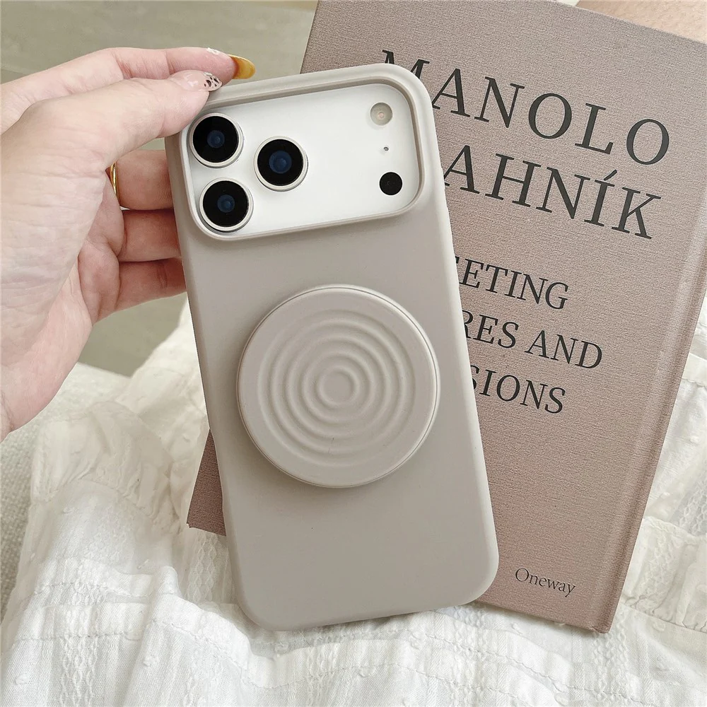 For iPhone 17 Pro Max Silicone Case Wave Pattern Folding Kickstand Phone Cover Built-In Soft Fabric Lining - Titanium Grey - Image 2