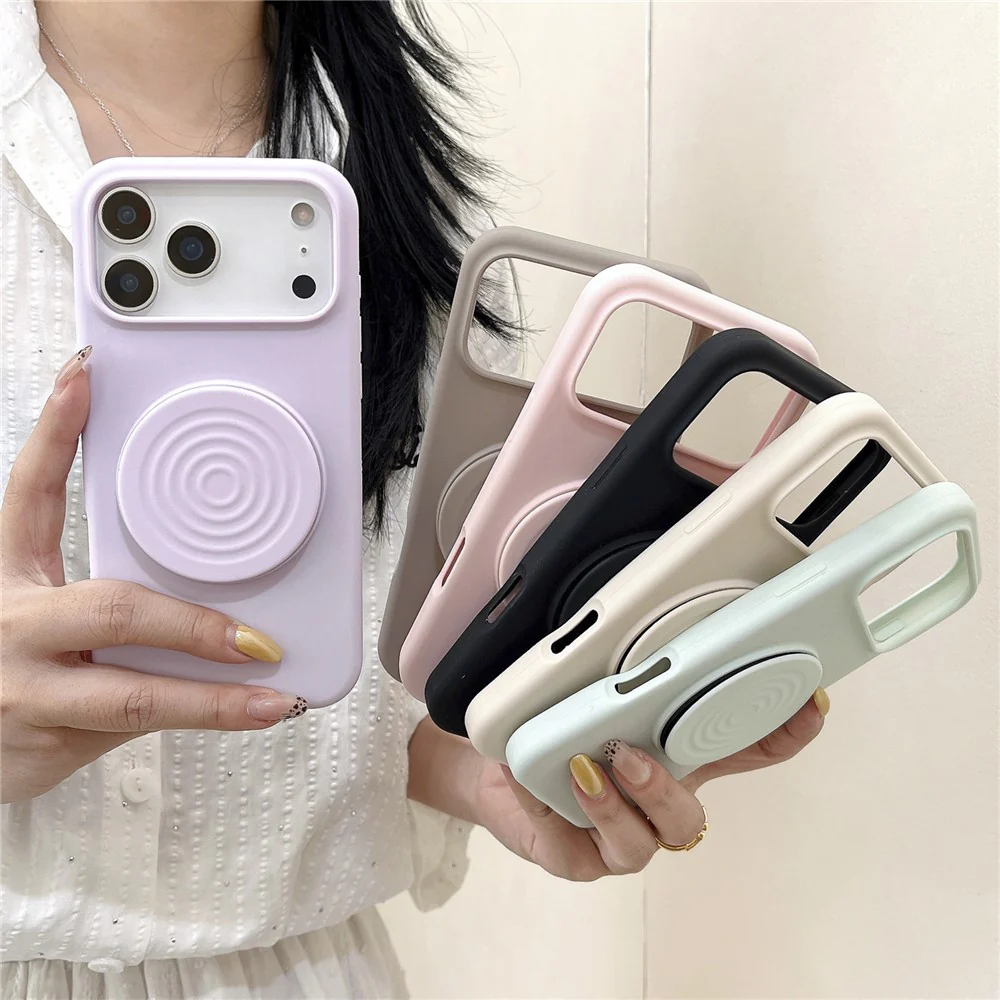 For iPhone 17 Pro Max Silicone Case Wave Pattern Folding Kickstand Phone Cover Built-In Soft Fabric Lining - Titanium Grey - Image 4