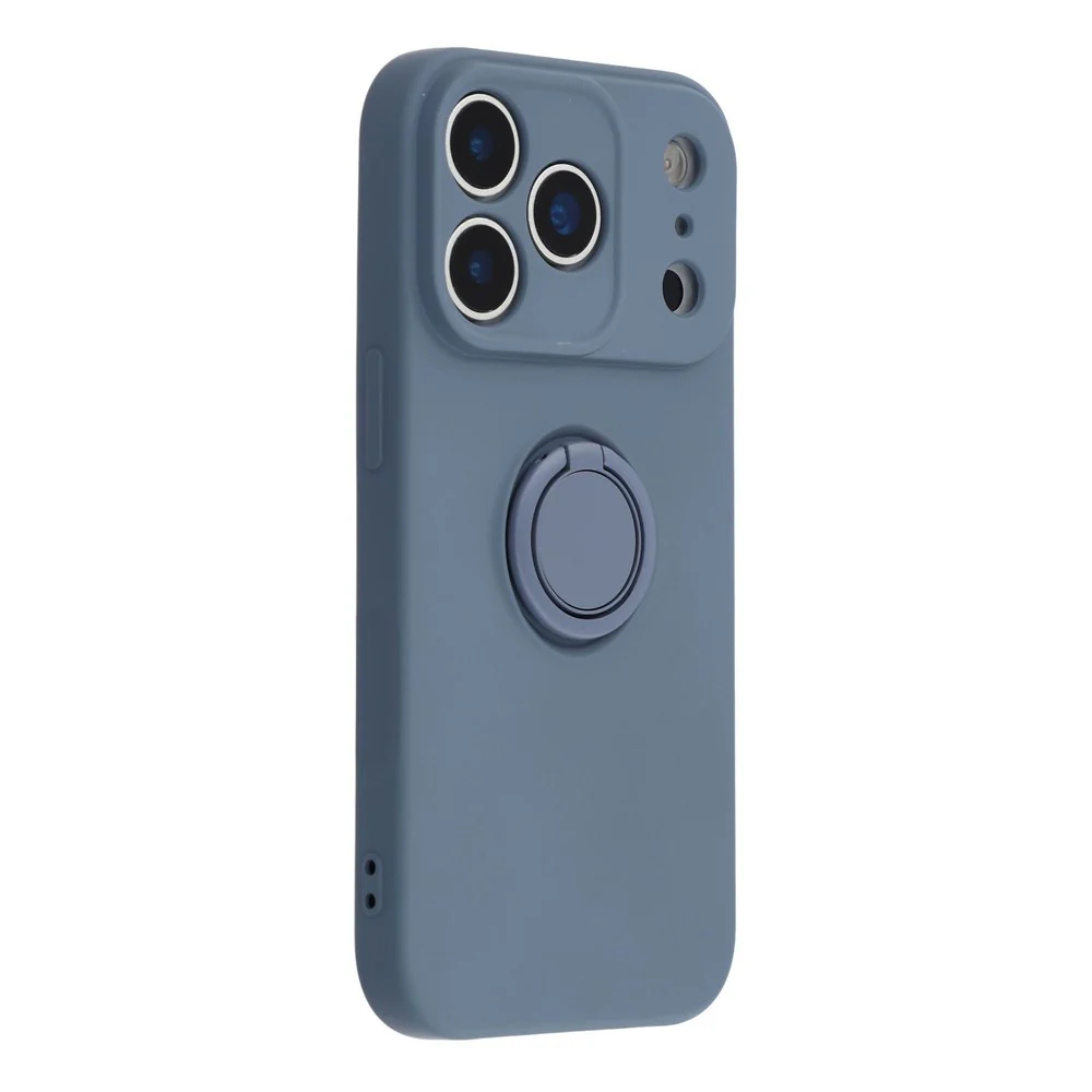 For iPhone 17 Pro Max Silicone Case with Strap Ring Kickstand Phone Cover - Dark Blue - Image 3