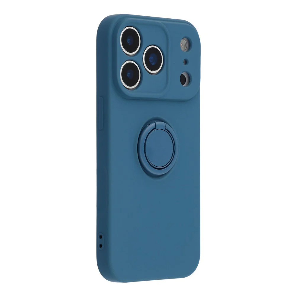 For iPhone 17 Pro Max Silicone Case with Strap Ring Kickstand Phone Cover - Midnight Blue - Image 3