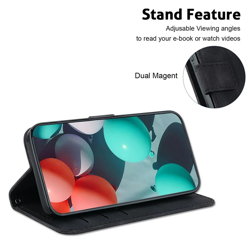 For iPhone 17 Pro Max Stand Case 7-Shaped Pattern Imprint Leather Phone Cover with Strap - Black - Image 2