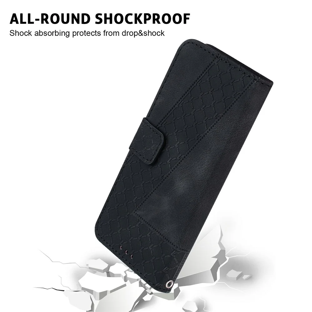 For iPhone 17 Pro Max Stand Case 7-Shaped Pattern Imprint Leather Phone Cover with Strap - Black - Image 6