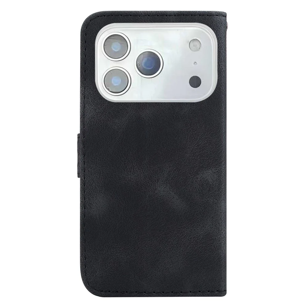 For iPhone 17 Pro Max Stand Case 7-Shaped Pattern Imprint Leather Phone Cover with Strap - Black - Image 8