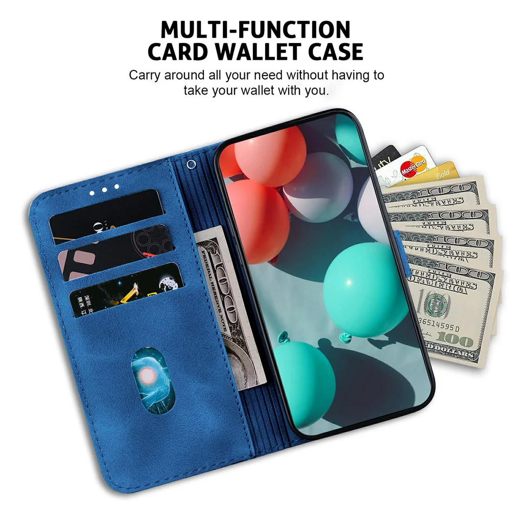 For iPhone 17 Pro Max Stand Case 7-Shaped Pattern Imprint Leather Phone Cover with Strap - Dark Blue - Image 3