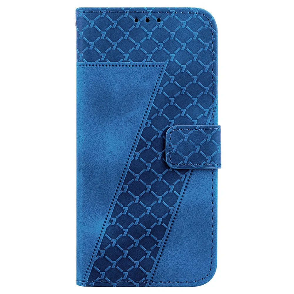 For iPhone 17 Pro Max Stand Case 7-Shaped Pattern Imprint Leather Phone Cover with Strap - Dark Blue - Image 7