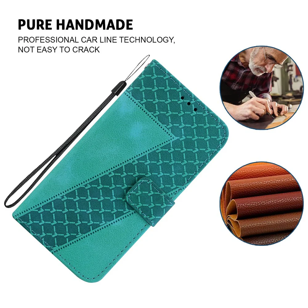 For iPhone 17 Pro Max Stand Case 7-Shaped Pattern Imprint Leather Phone Cover with Strap - Green - Image 4