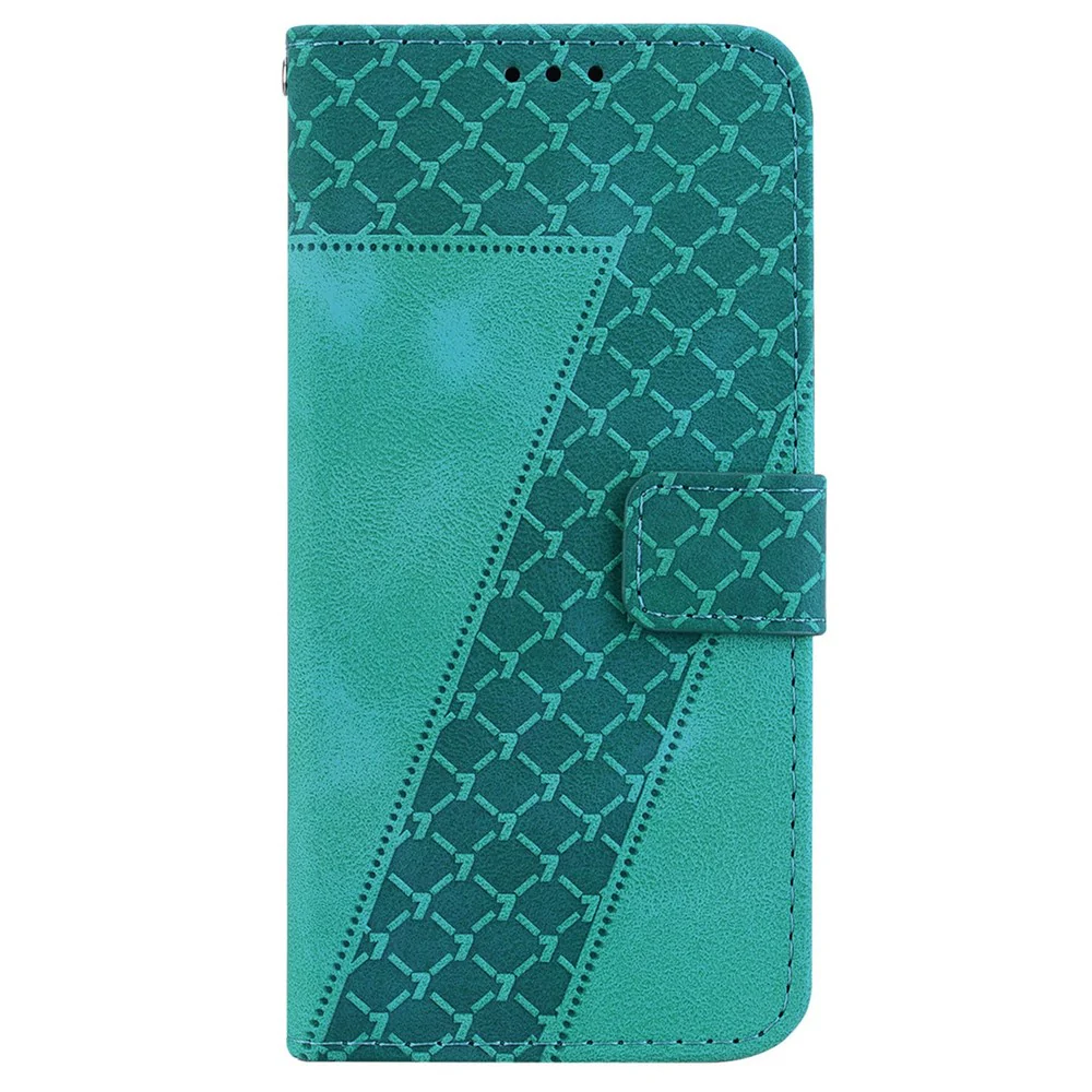 For iPhone 17 Pro Max Stand Case 7-Shaped Pattern Imprint Leather Phone Cover with Strap - Green - Image 7