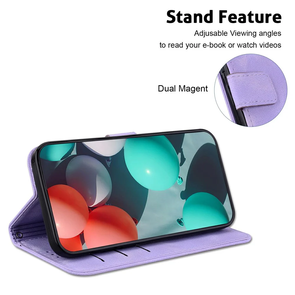 For iPhone 17 Pro Max Stand Case 7-Shaped Pattern Imprint Leather Phone Cover with Strap - Purple - Image 2