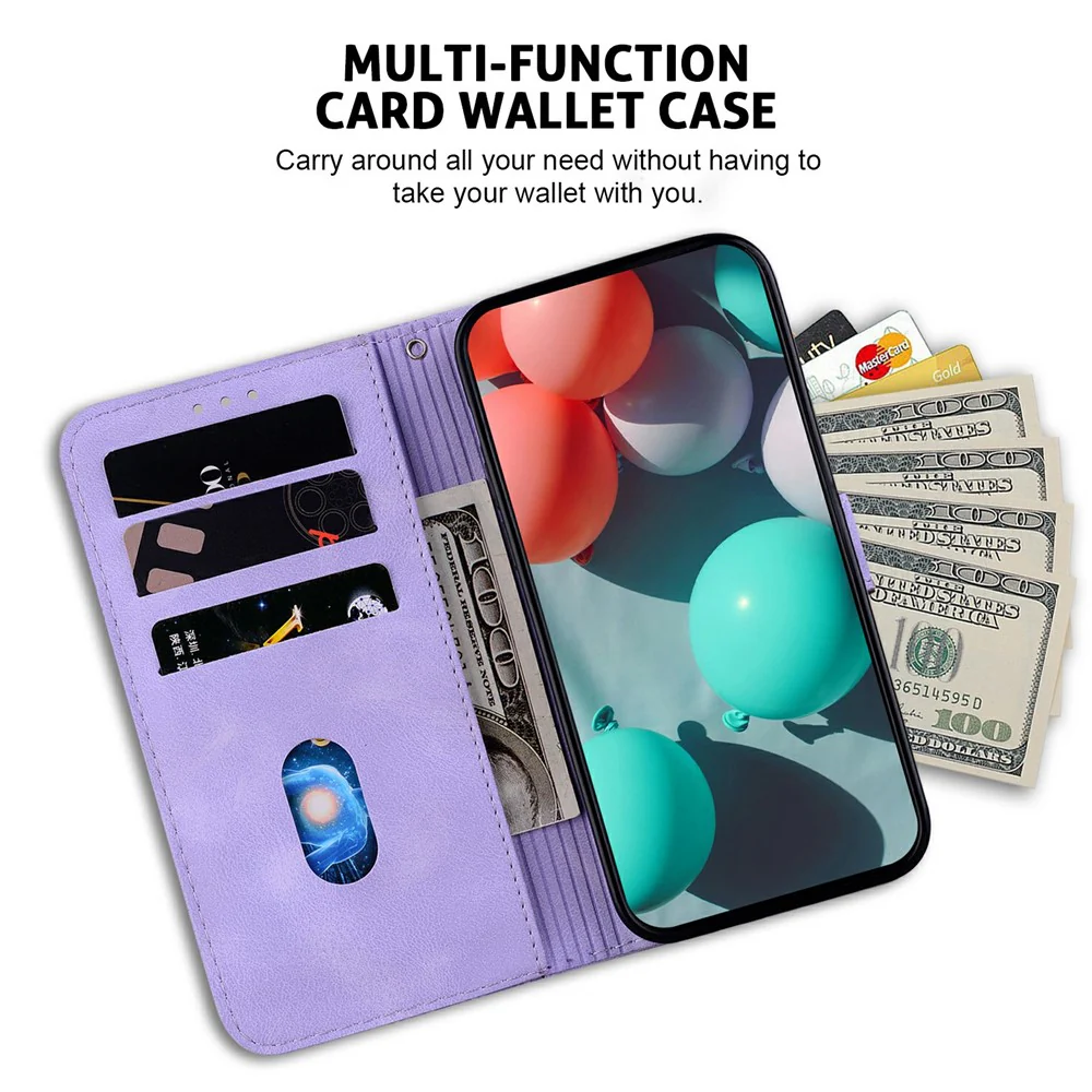 For iPhone 17 Pro Max Stand Case 7-Shaped Pattern Imprint Leather Phone Cover with Strap - Purple - Image 3
