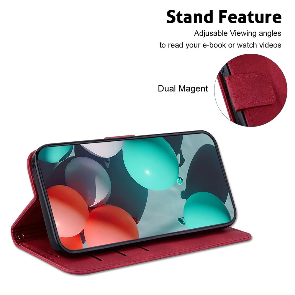For iPhone 17 Pro Max Stand Case 7-Shaped Pattern Imprint Leather Phone Cover with Strap - Red - Image 2