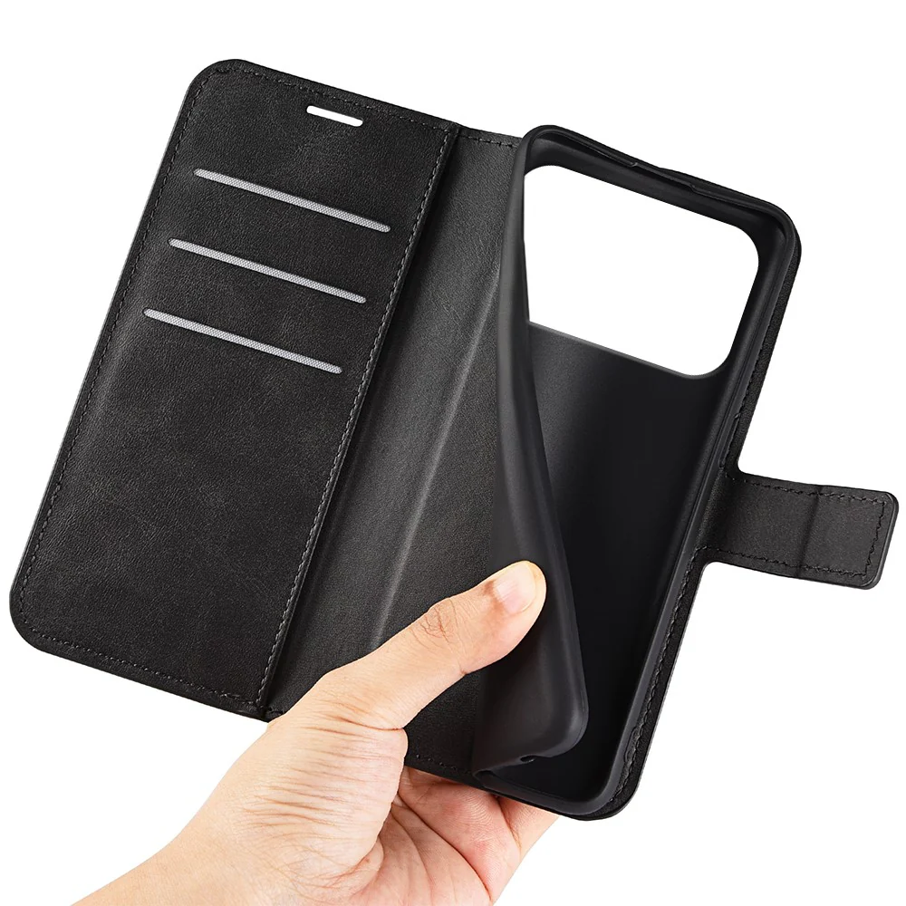 For iPhone 17 Pro Max Stand Case Anti-Scratch Calf Texture Leather Phone Cover - Black - Image 5