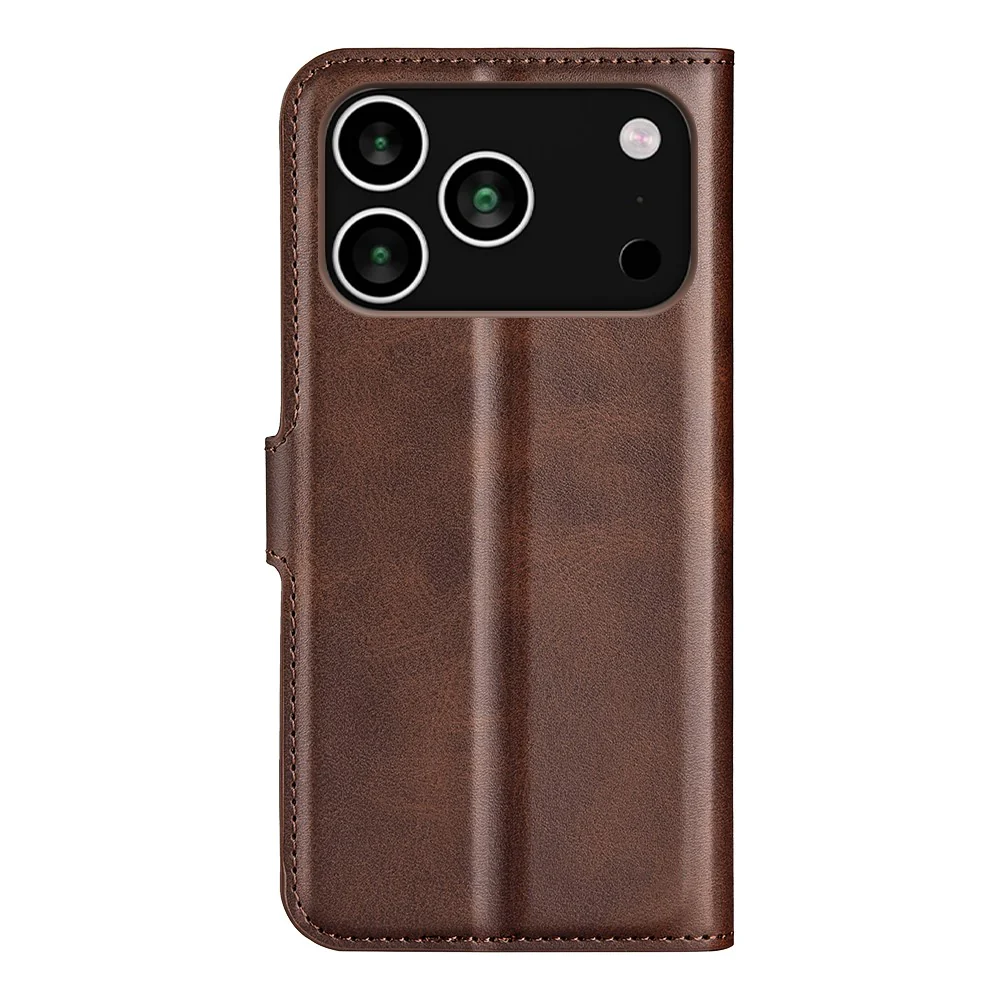 For iPhone 17 Pro Max Stand Case Anti-Scratch Calf Texture Leather Phone Cover - Brown - Image 6
