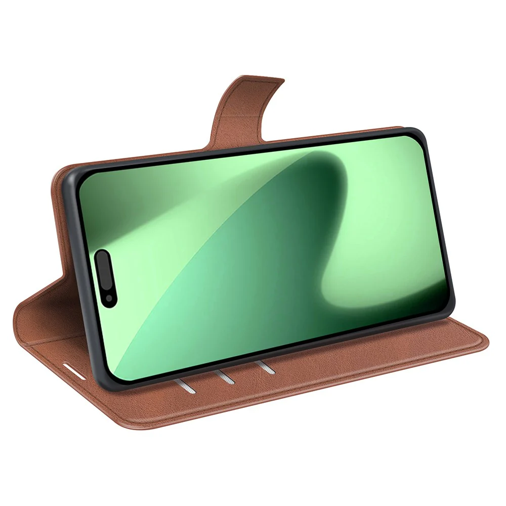 For iPhone 17 Pro Max Stand Case Anti-Scratch Calf Texture Leather Phone Cover - Light Brown - Image 3