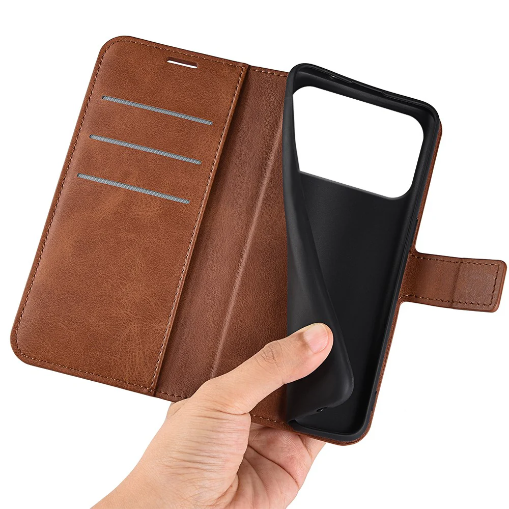 For iPhone 17 Pro Max Stand Case Anti-Scratch Calf Texture Leather Phone Cover - Light Brown - Image 4