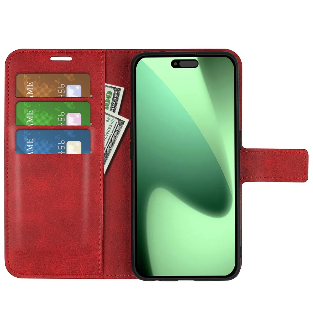 For iPhone 17 Pro Max Stand Case Anti-Scratch Calf Texture Leather Phone Cover - Red - Image 2
