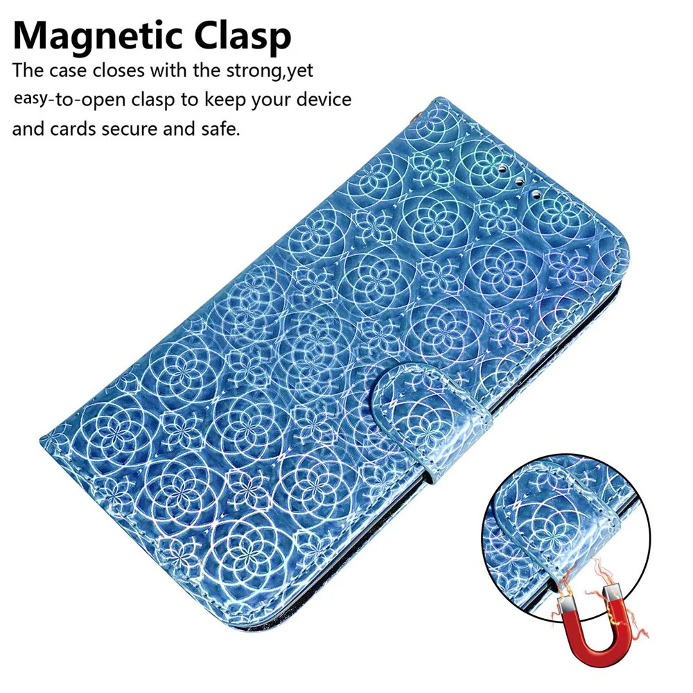 For iPhone 17 Pro Max Stand Case Dazzling Flower Leather Phone Cover with Wrist Strap - Blue - Image 4