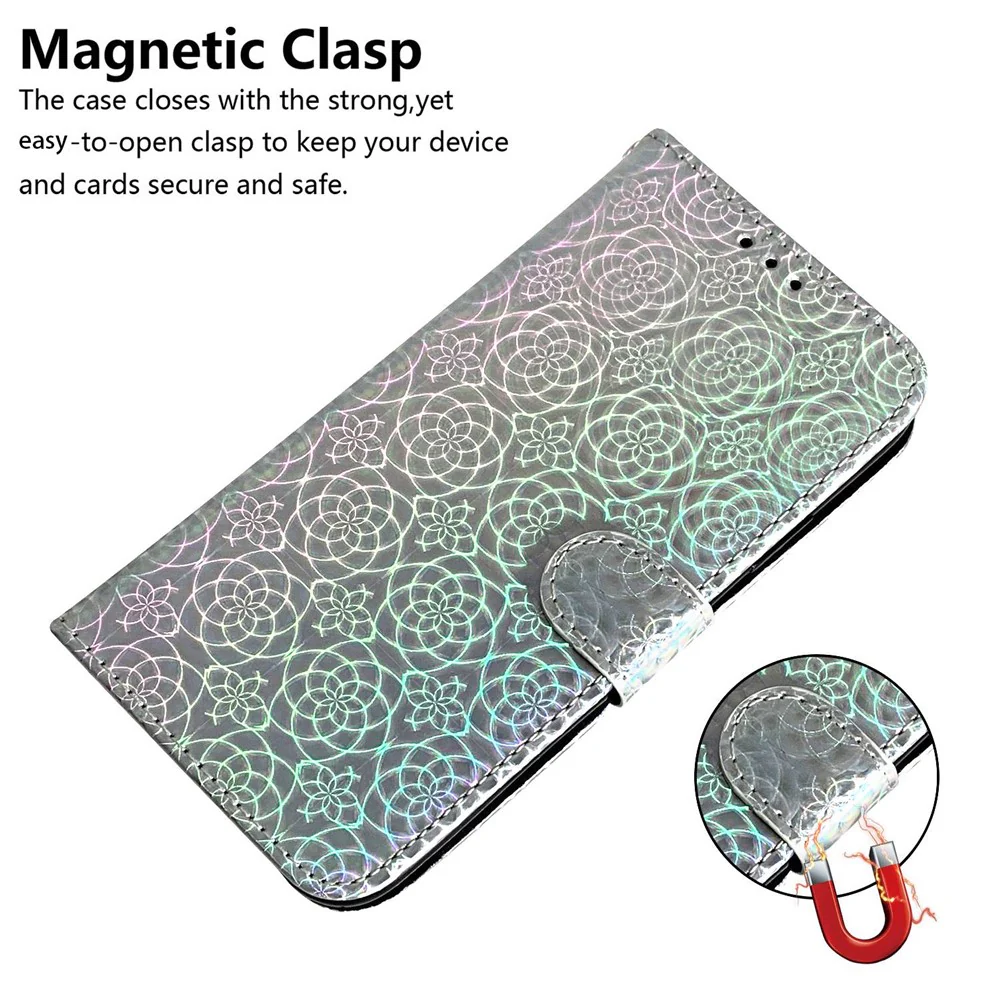 For iPhone 17 Pro Max Stand Case Dazzling Flower Leather Phone Cover with Wrist Strap - Grey - Image 4