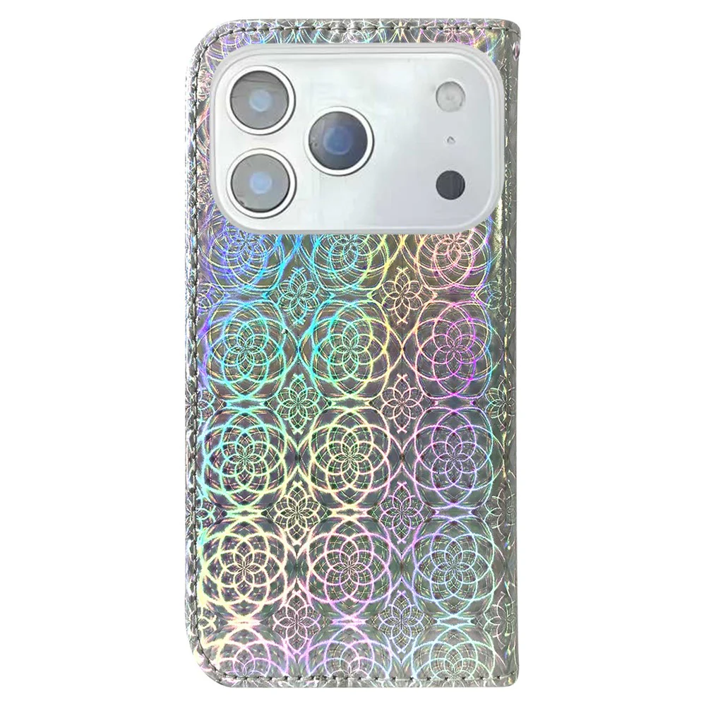 For iPhone 17 Pro Max Stand Case Dazzling Flower Leather Phone Cover with Wrist Strap - Grey - Image 7
