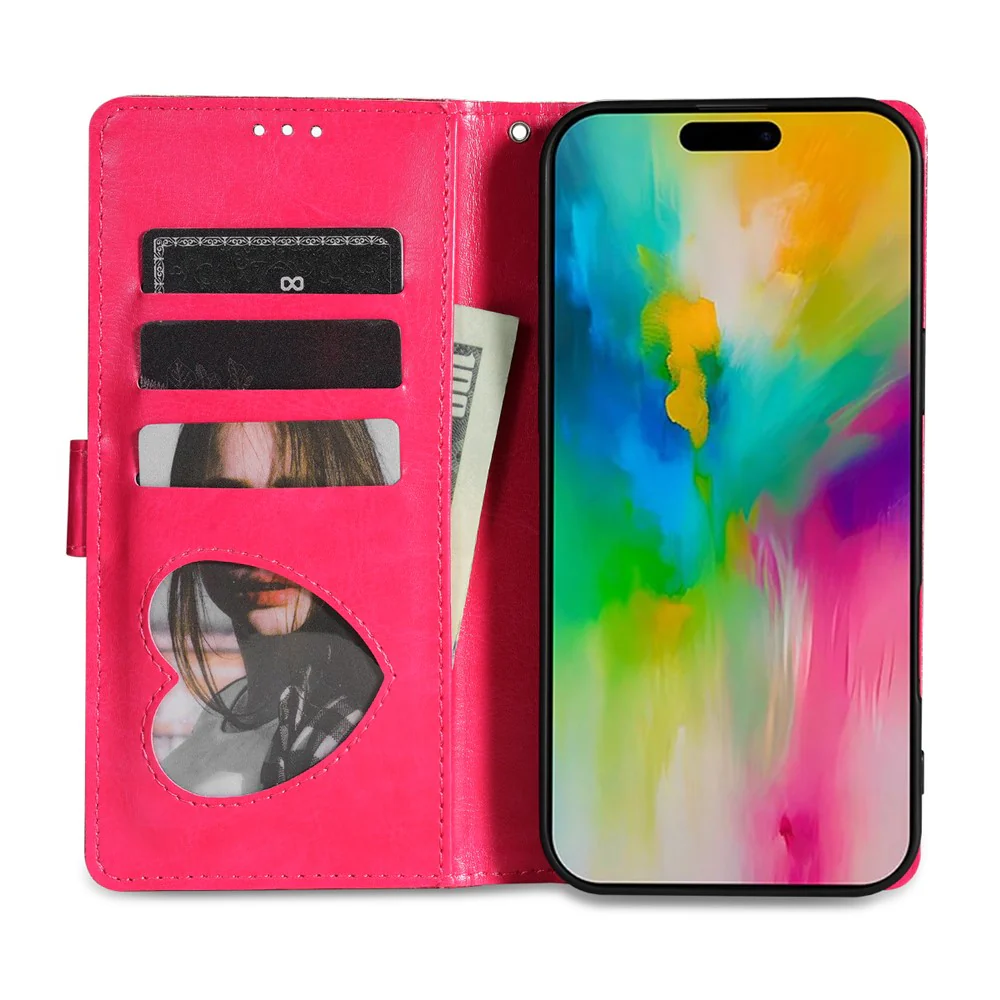 For iPhone 17 Pro Max Stand Case Glitter Phone Leather Cover Zipper Pocket - Rose - Image 2