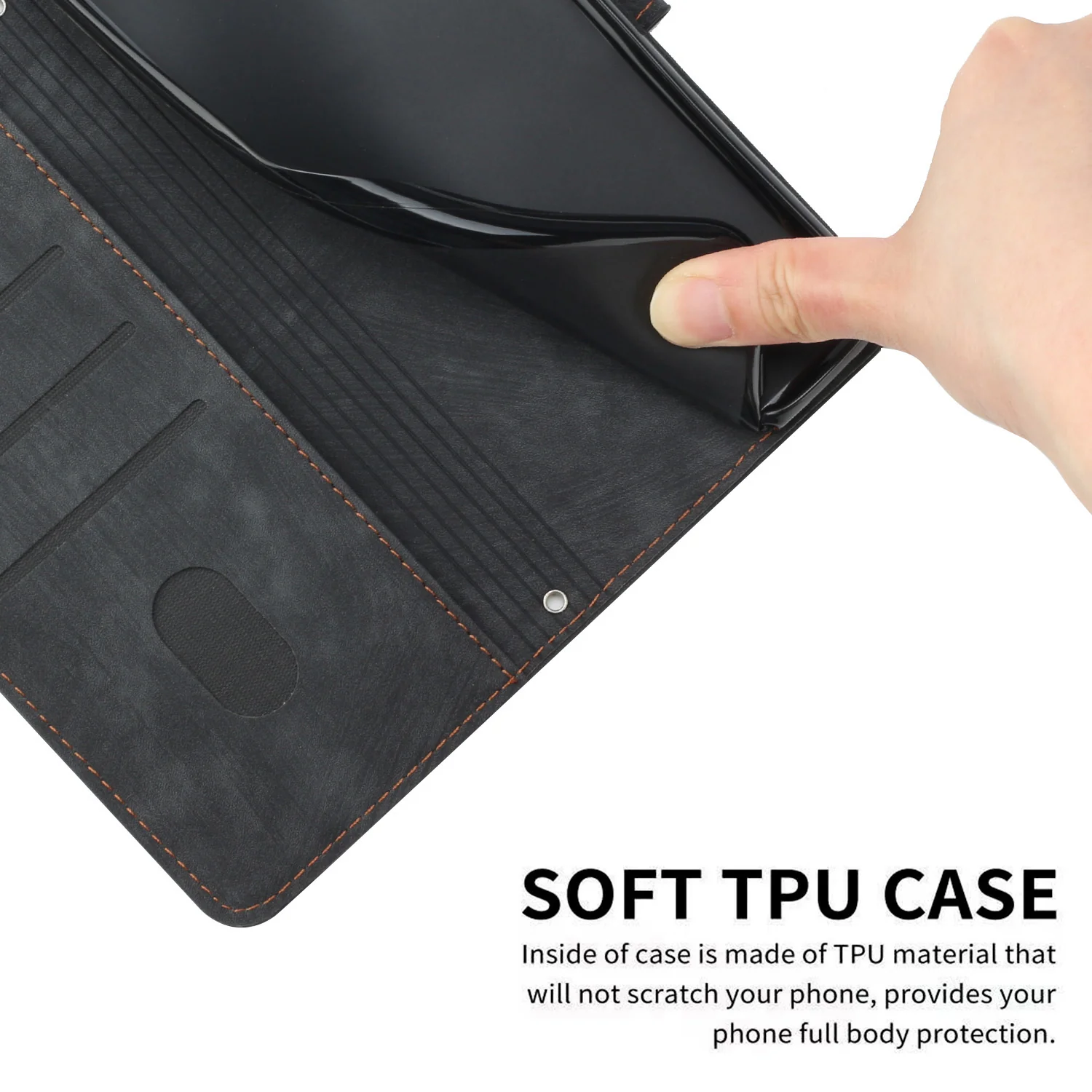 For iPhone 17 Pro Max Stand Case Imprinted Lines Leather Phone Cover - Black - Image 4