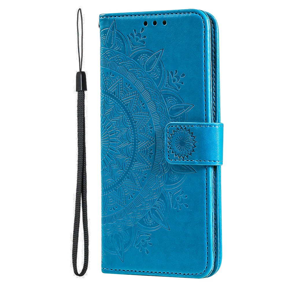 For iPhone 17 Pro Max Stand Case Imprinted Totem PU Leather Wallet Phone Cover with Wrist Strap - Blue - Image 5