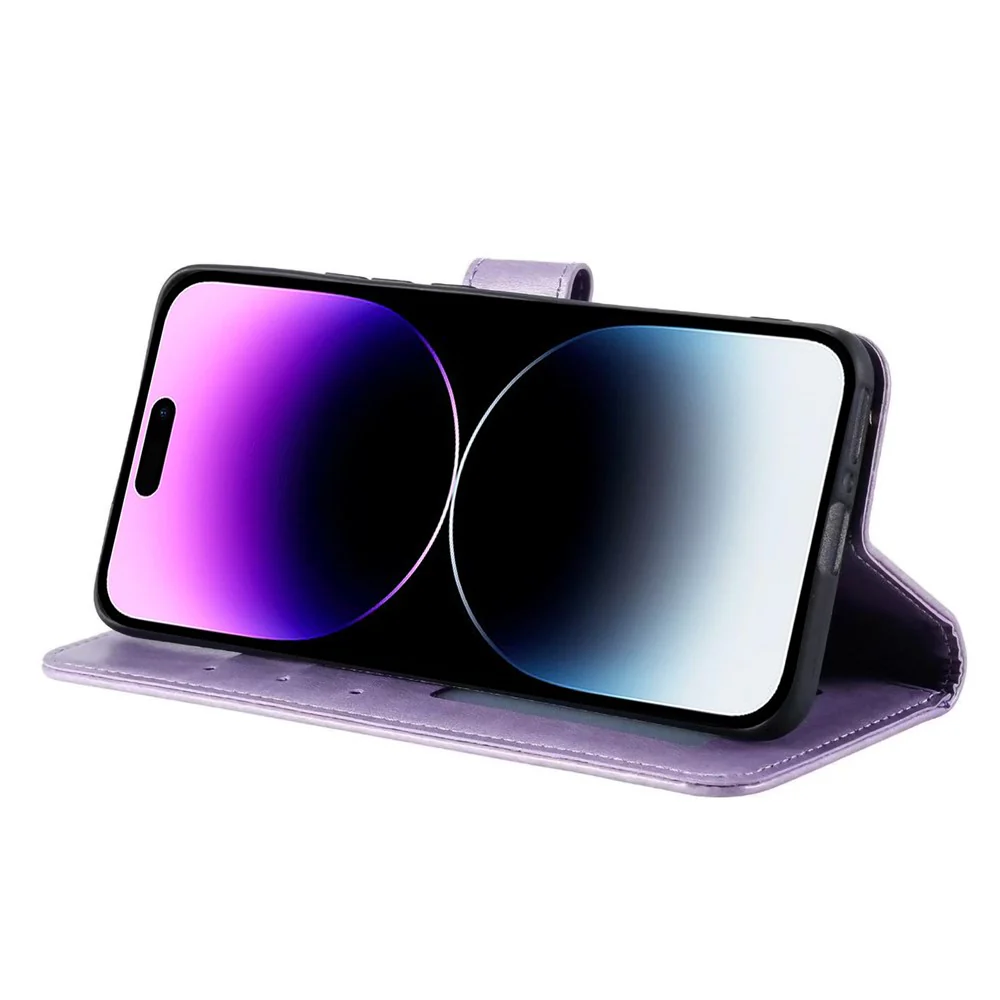 For iPhone 17 Pro Max Stand Case Imprinted Totem PU Leather Wallet Phone Cover with Wrist Strap - Purple - Image 3