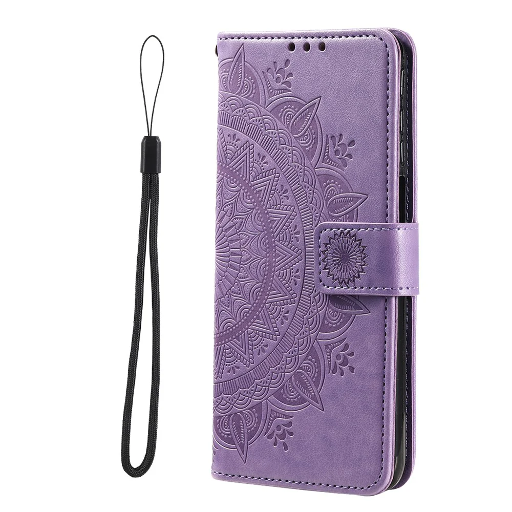 For iPhone 17 Pro Max Stand Case Imprinted Totem PU Leather Wallet Phone Cover with Wrist Strap - Purple - Image 5