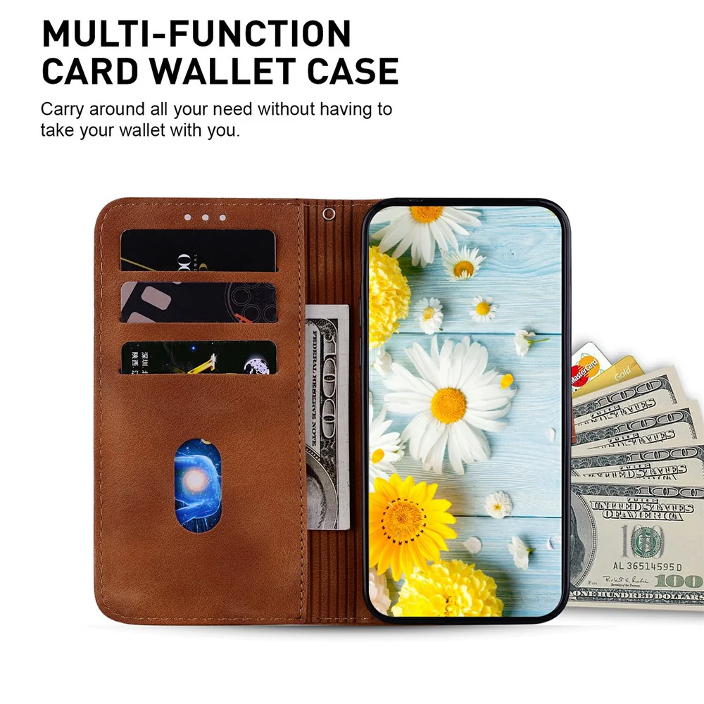 For iPhone 17 Pro Max Stand Case Lily Flower Imprint Leather Phone Cover with Wrist Strap - Brown - Image 3