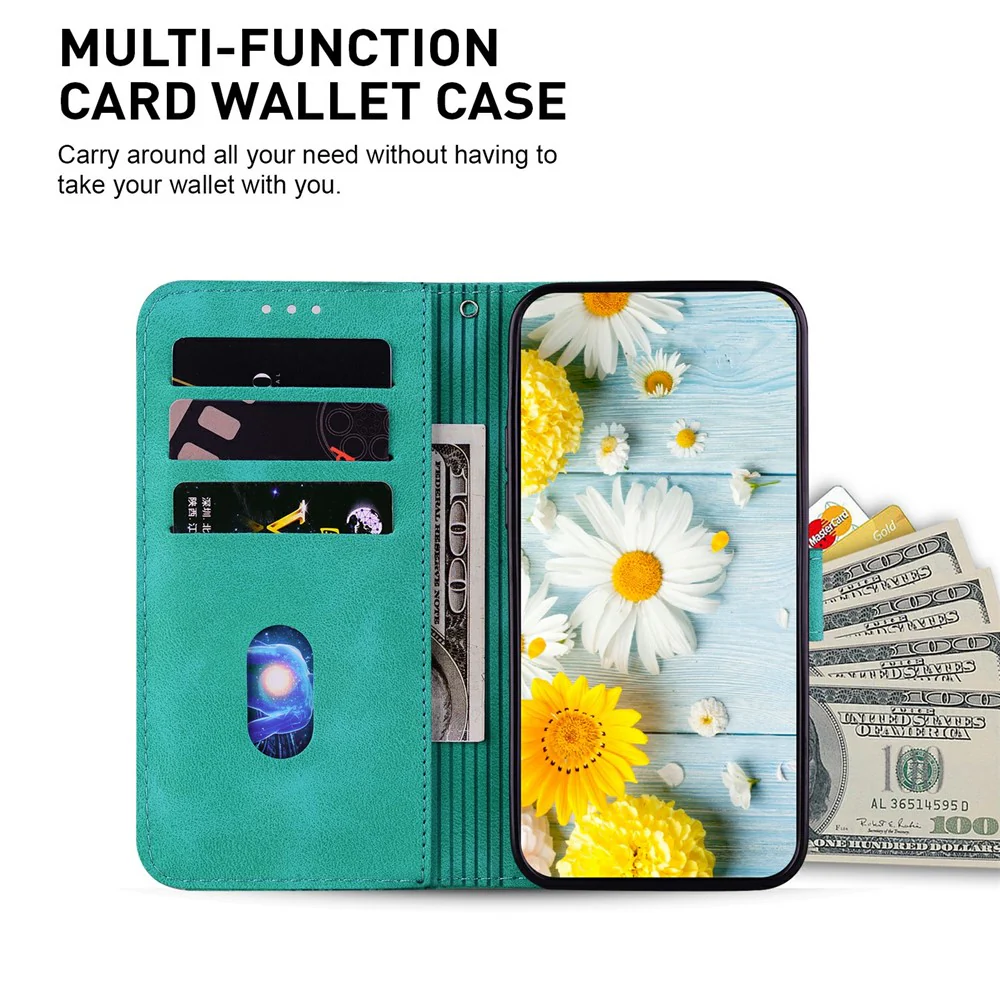 For iPhone 17 Pro Max Stand Case Lily Flower Imprint Leather Phone Cover with Wrist Strap - Green - Image 3