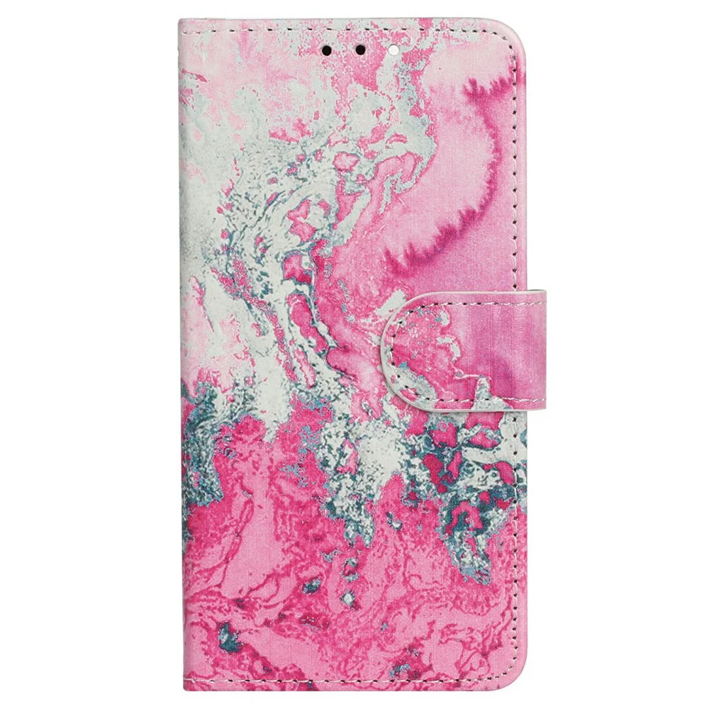 For iPhone 17 Pro Max Stand Case Marble Painted Folio Flip Leather Wallet Phone Cover - Pink Seawater Marble - Image 5