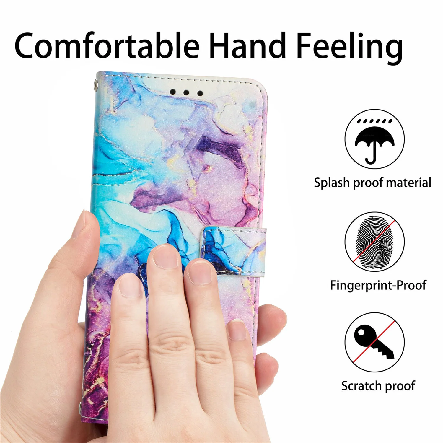 For iPhone 17 Pro Max Stand Case Marble Pattern PU Leather Wallet Phone Cover - Pink / Purple - Image 4